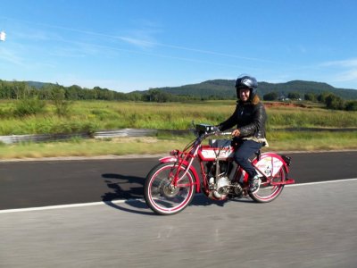 1914 Sears Dreadnaught Twin Being Ridden