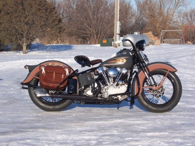 1937 Harley-Davidson Knuckelhead Outside In Snow